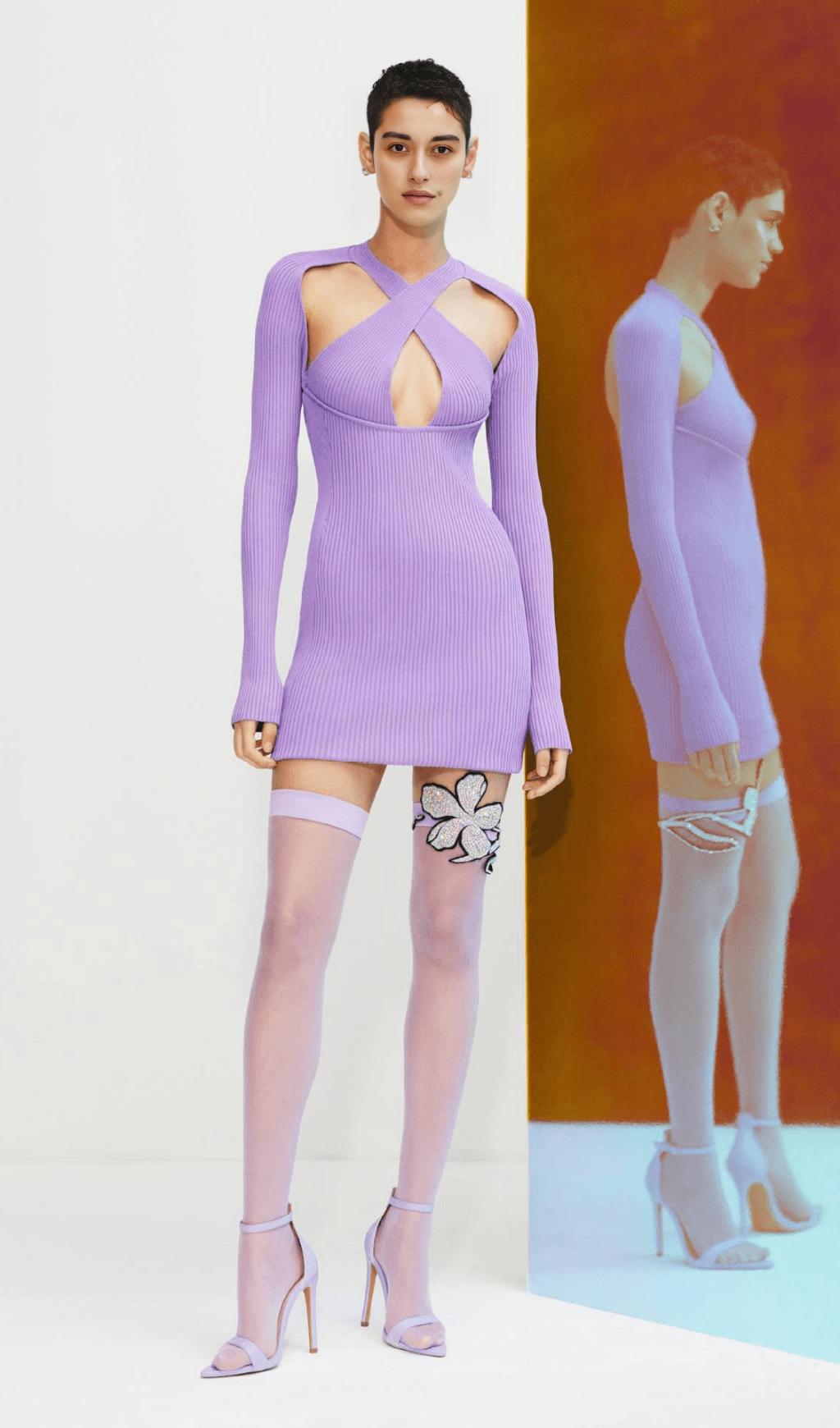 COLLAR HOLLOW OPEN BACK KNITTED DRESS