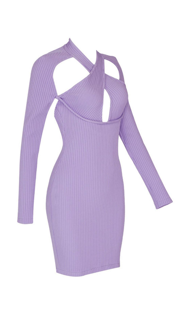 AIIZIE COLLAR HOLLOW OPEN BACK KNITTED DRESS - product image
