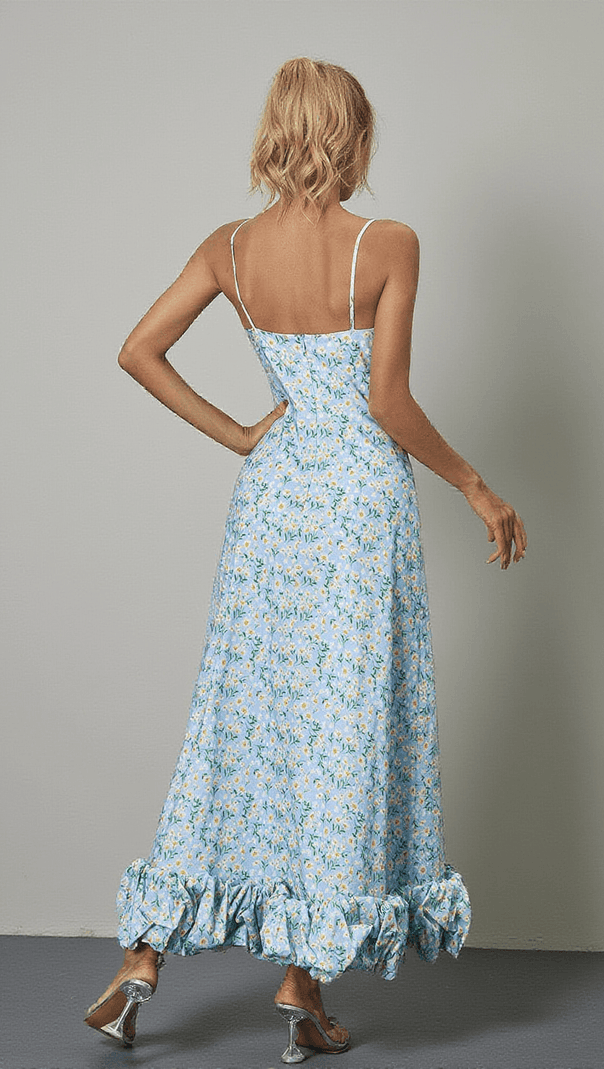 AIIZIE ILSA SPAGHETTI FLORAL MAXI DRESS IN BLUE - product image