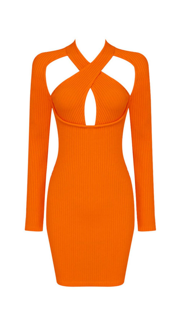 AIIZIE COLLAR HOLLOW OPEN BACK KNITTED DRESS - product image