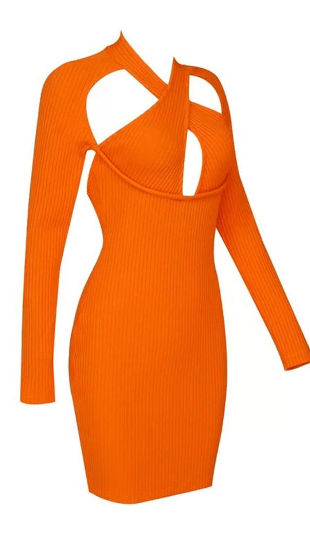 AIIZIE COLLAR HOLLOW OPEN BACK KNITTED DRESS - product image
