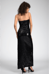 Tajae Spaghetti High Slit Sequin Dress