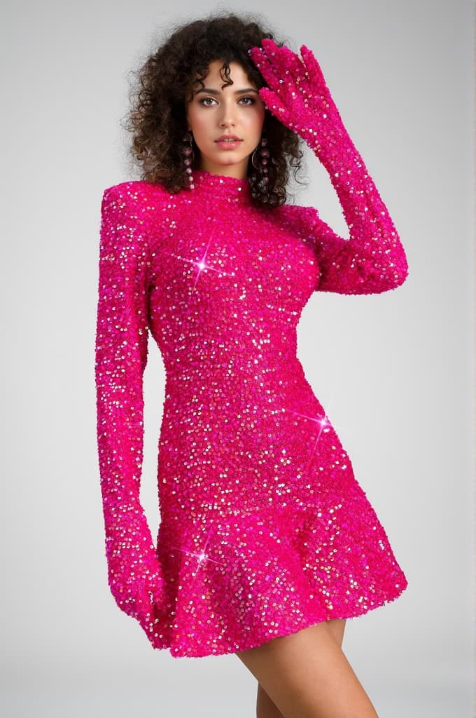 Rubea Highneck Backless Glitter Mini Dress