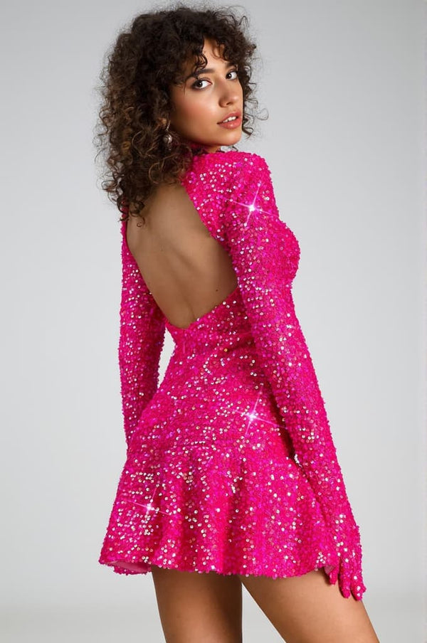 Rubea Highneck Backless Glitter Mini Dress