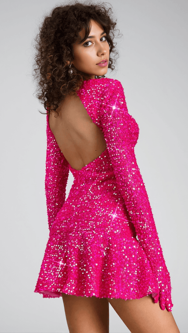 AIIZIE RUBEA HIGHNECK BACKLESS GLITTER MINI DRESS - product image