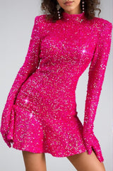 Rubea Highneck Backless Glitter Mini Dress