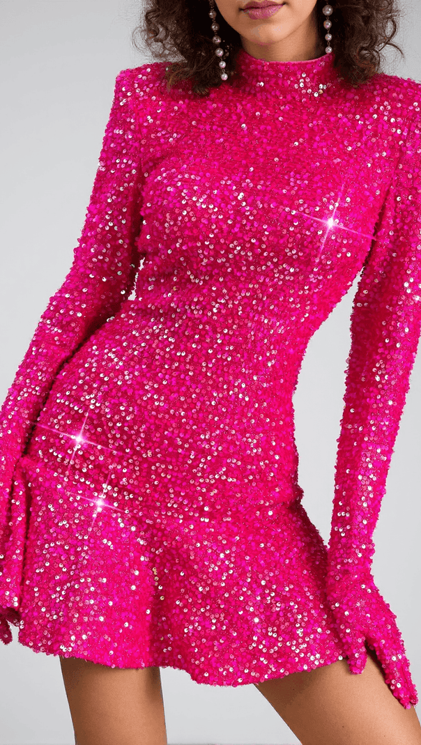 AIIZIE RUBEA HIGHNECK BACKLESS GLITTER MINI DRESS - product image