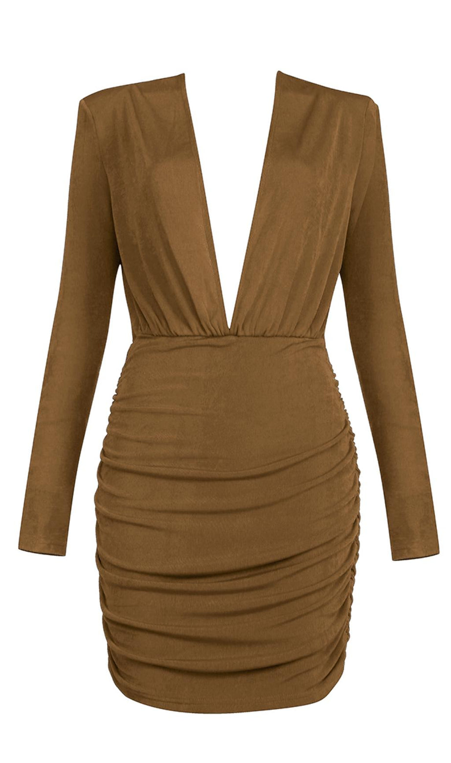 Schmales Kleid mit tiefem V-Ausschnitt und Plissee