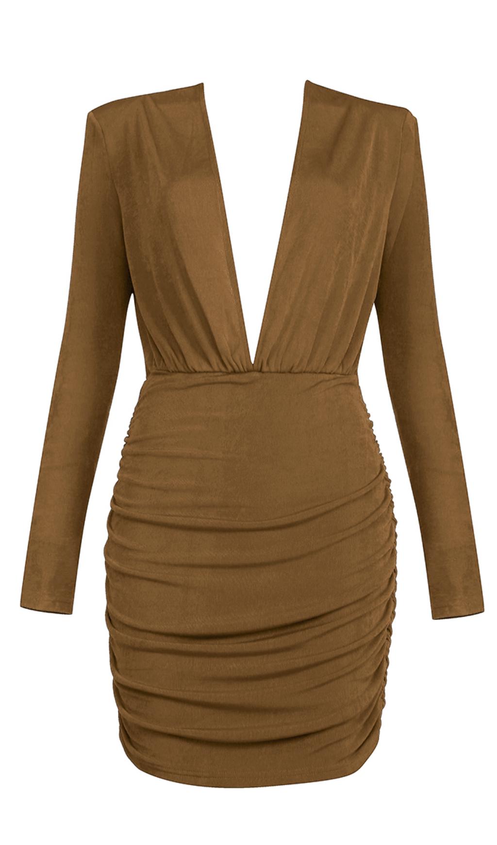 Schmales Kleid mit tiefem V-Ausschnitt und Plissee