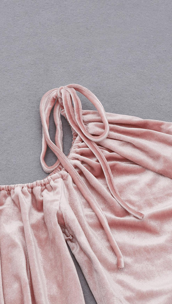 AIIZIE GOLD VELVET DRAWSTRING IRREGULAR DRESS - product image