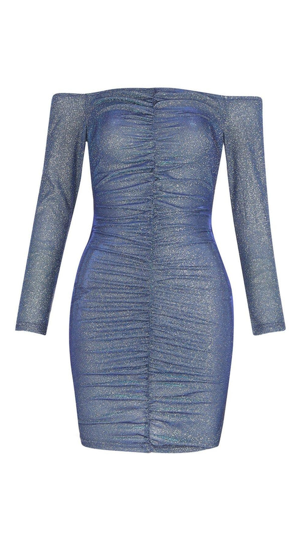 AIIZIE SKY BLUE OFF SHOULDER MINI DRESS - product image