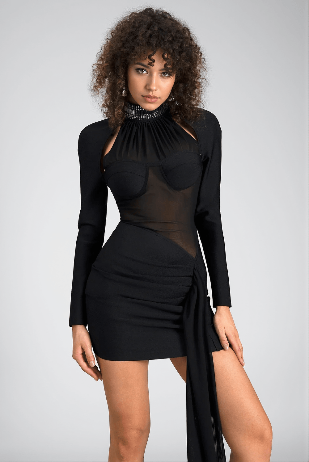 Panos Crystal – Hochgeschlossenes, gerüschtes Minikleid