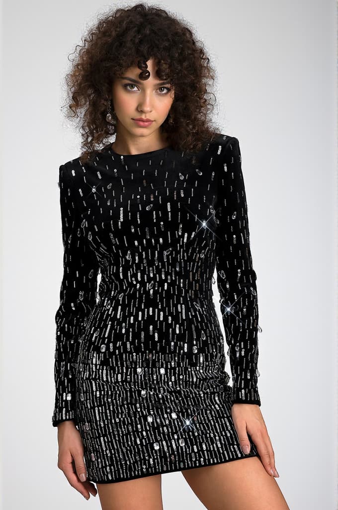 Moreas Long Sleeve Sequin Velvet Dress