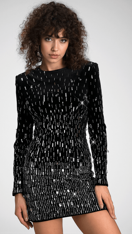 Moreas Langärmliges Pailletten-Samtkleid