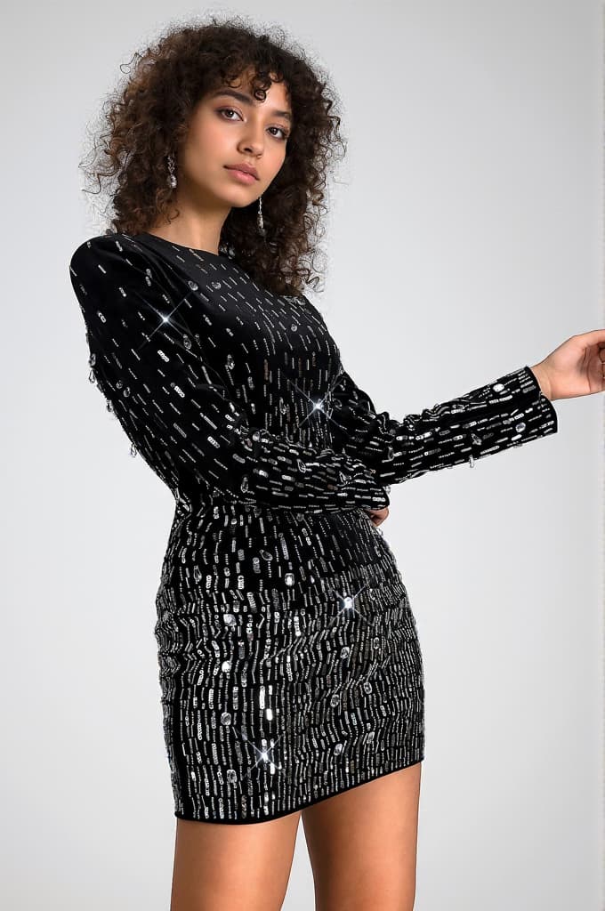 Moreas Long Sleeve Sequin Velvet Dress