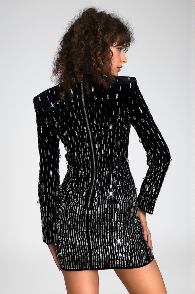 Moreas Long Sleeve Sequin Velvet Dress