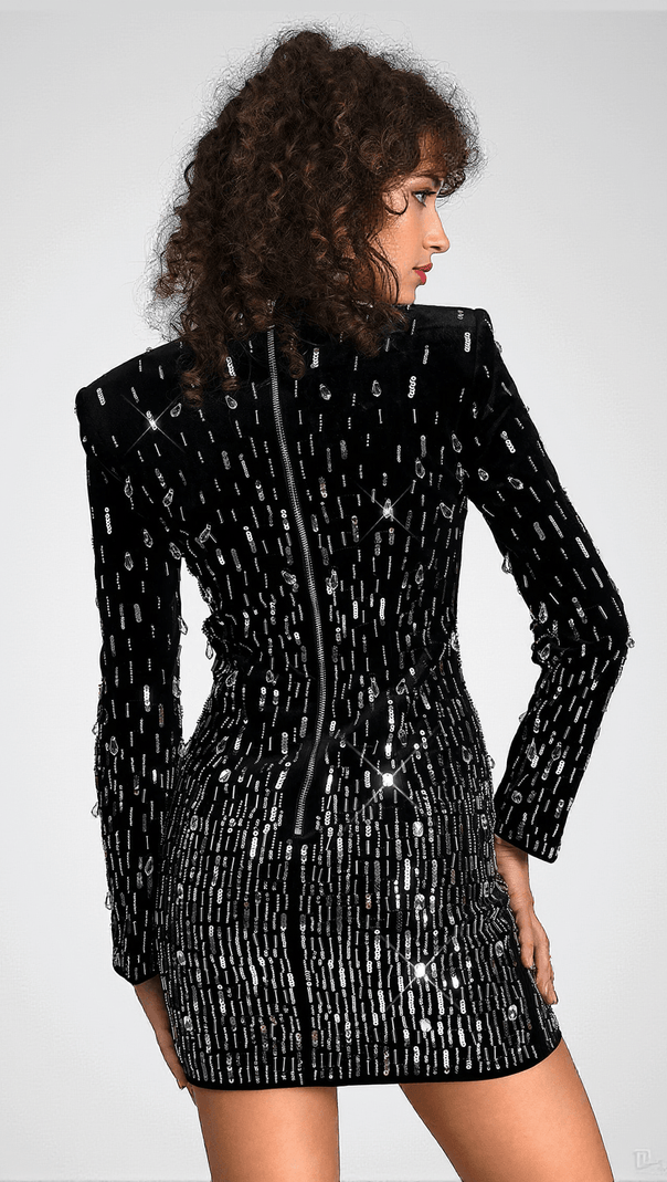 ABITO IN VELLUTO CON PAILLETTES A MANICHE LUNGHE MOREAS