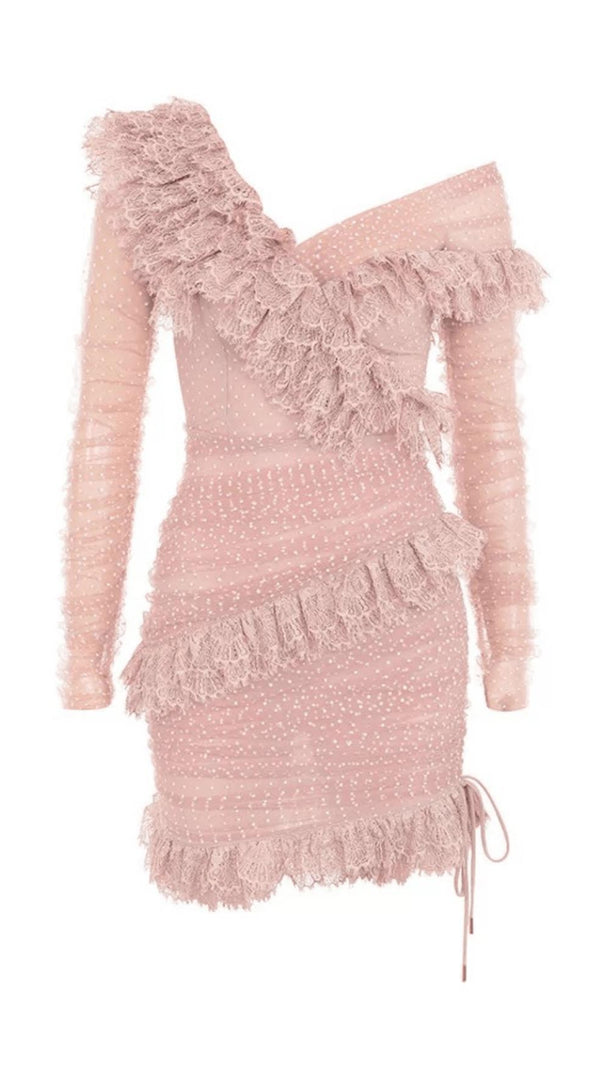 AIIZIE BLUSH LACE FRILL MINI DRESS - product image