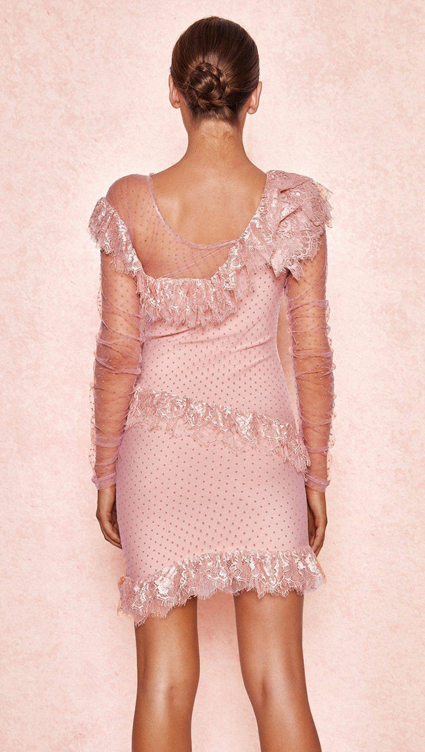 AIIZIE BLUSH LACE FRILL MINI DRESS - product image