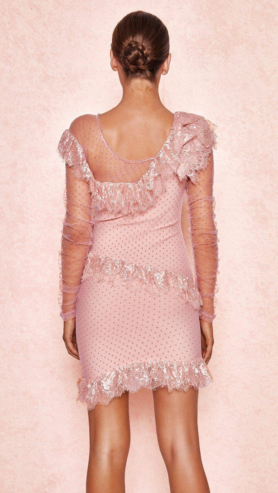 BLUSH LACE FRILL MINI DRESS