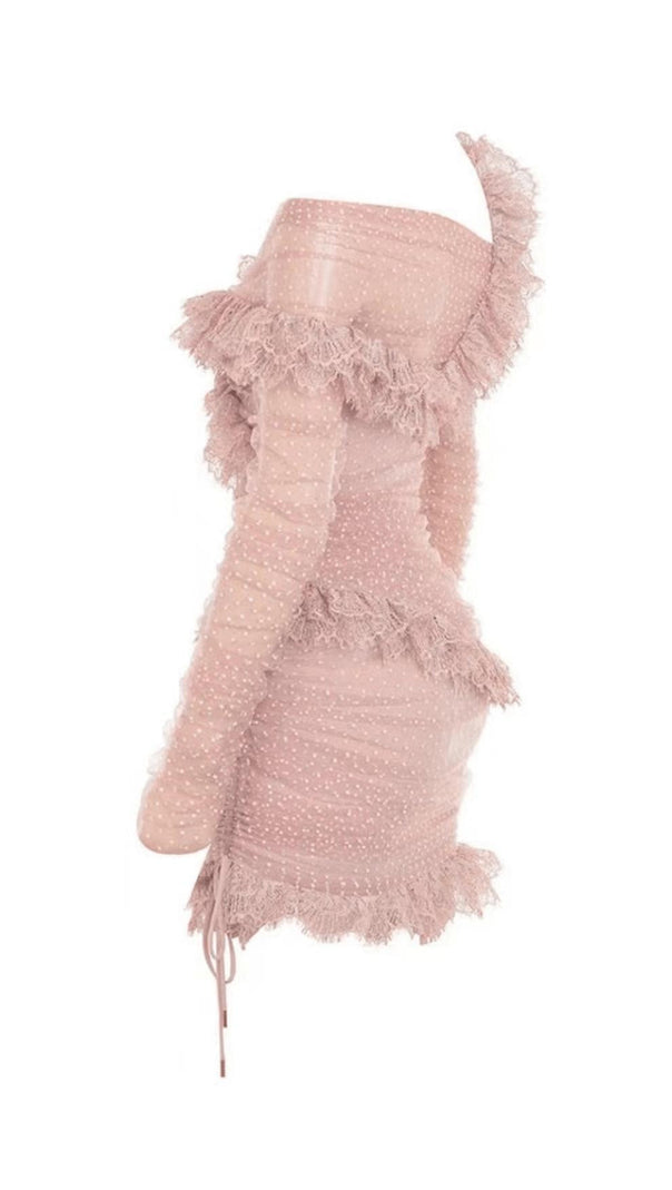 AIIZIE BLUSH LACE FRILL MINI DRESS - product image