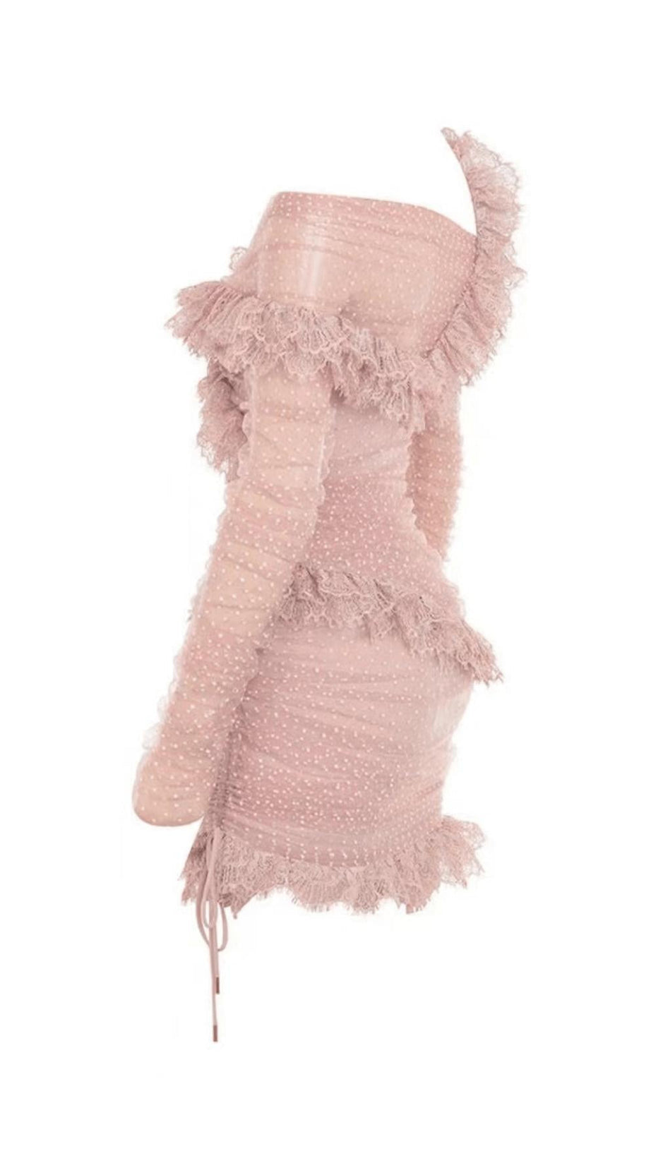 BLUSH LACE FRILL MINI DRESS