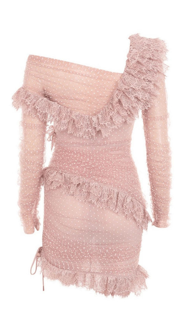 AIIZIE BLUSH LACE FRILL MINI DRESS - product image