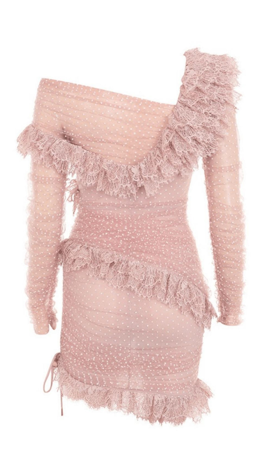 BLUSH LACE FRILL MINI DRESS