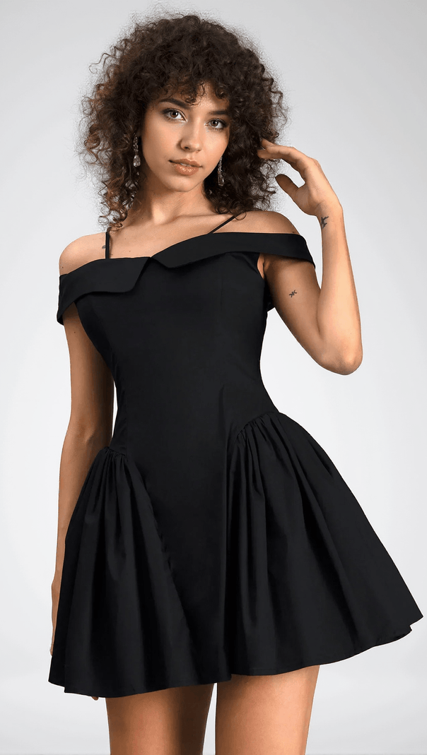 AIIZIE VASSIA OFF SHOULDER MINI DRESS IN BLACK - product image