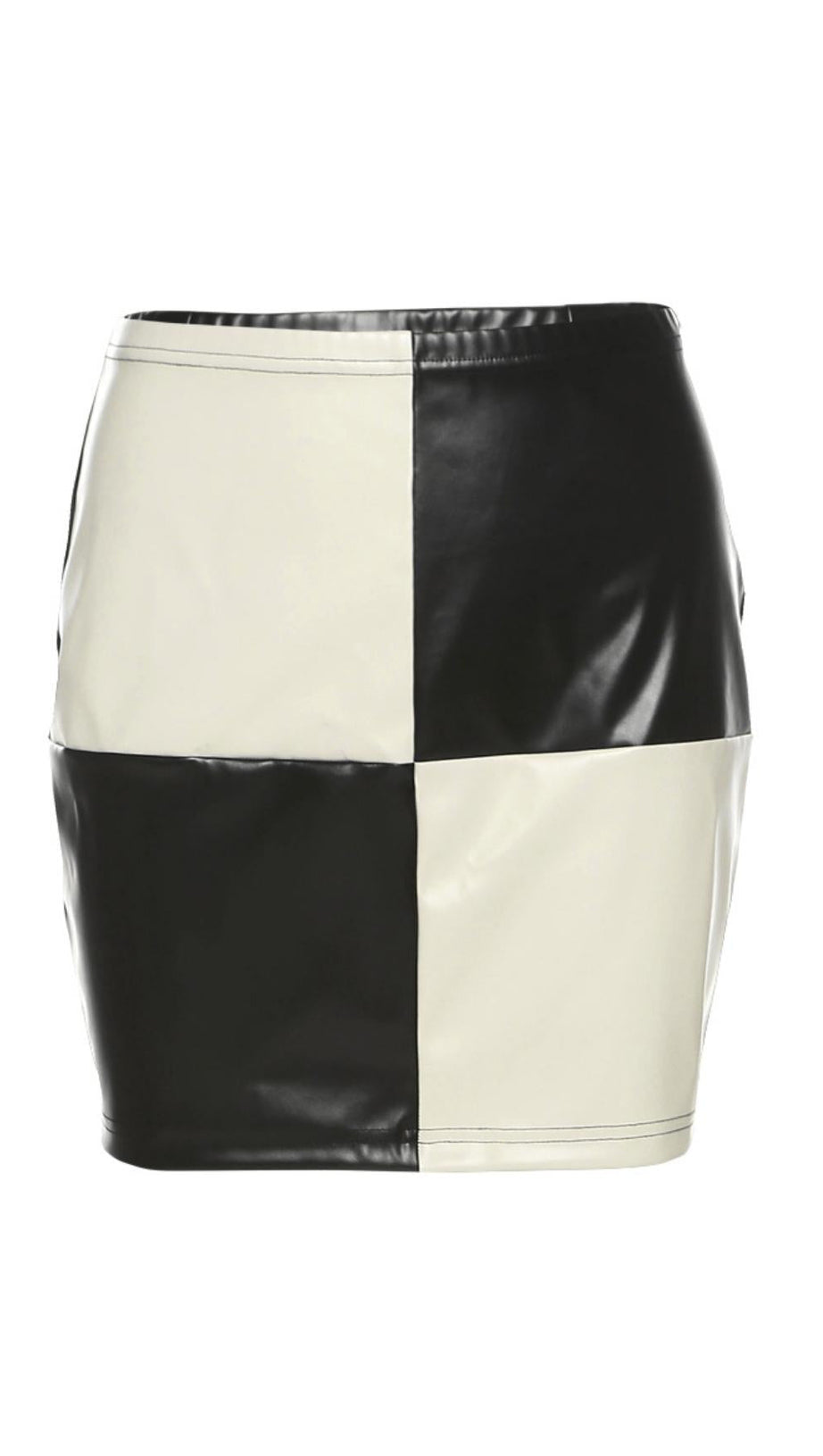 HIGH WAIST CONTRAST LEATHER SKIRT