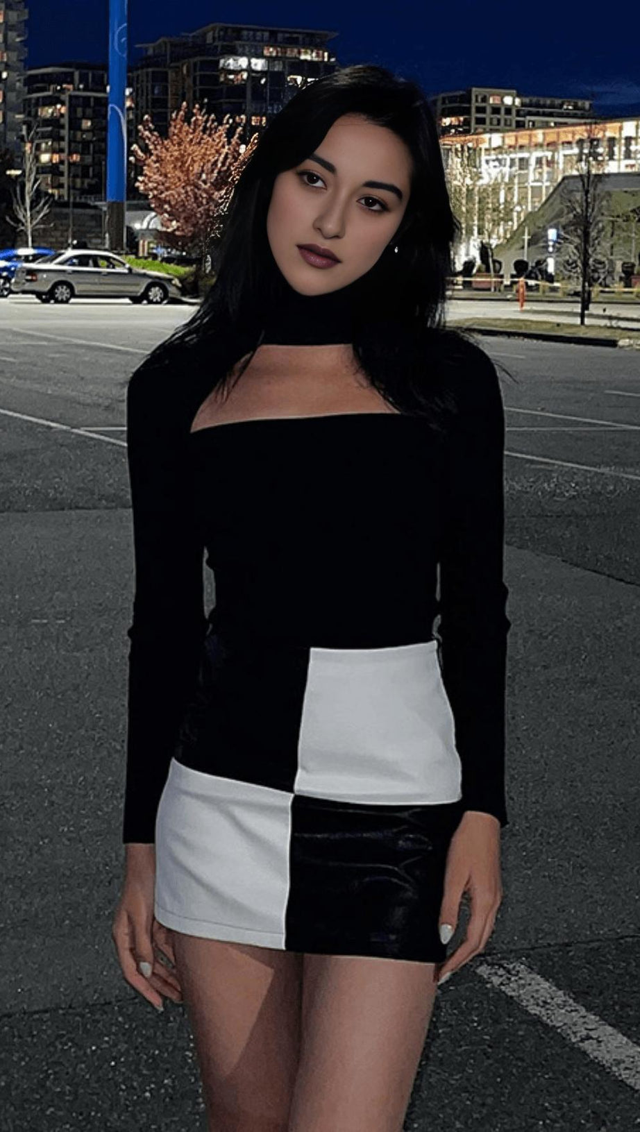 HIGH WAIST CONTRAST LEATHER SKIRT