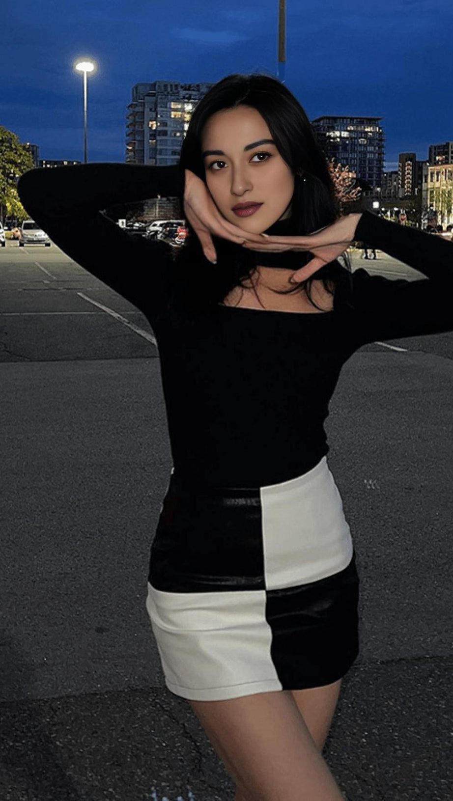 HIGH WAIST CONTRAST LEATHER SKIRT