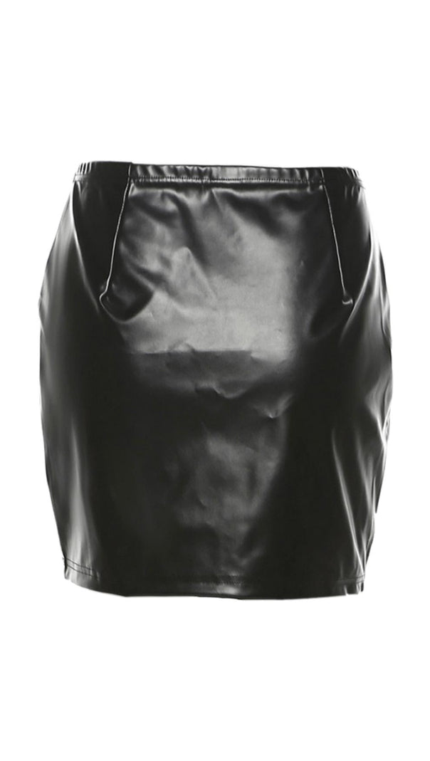AIIZIE HIGH WAIST CONTRAST LEATHER SKIRT - product image