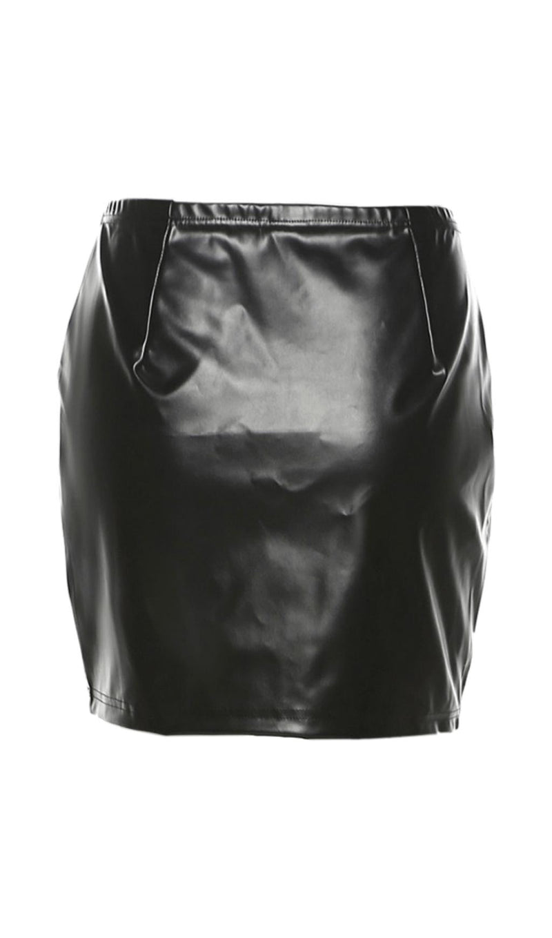 High waist contrast leather skirt