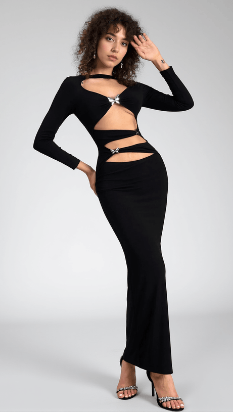 Nomiki Langärmliges Maxikleid mit Ausschnitten