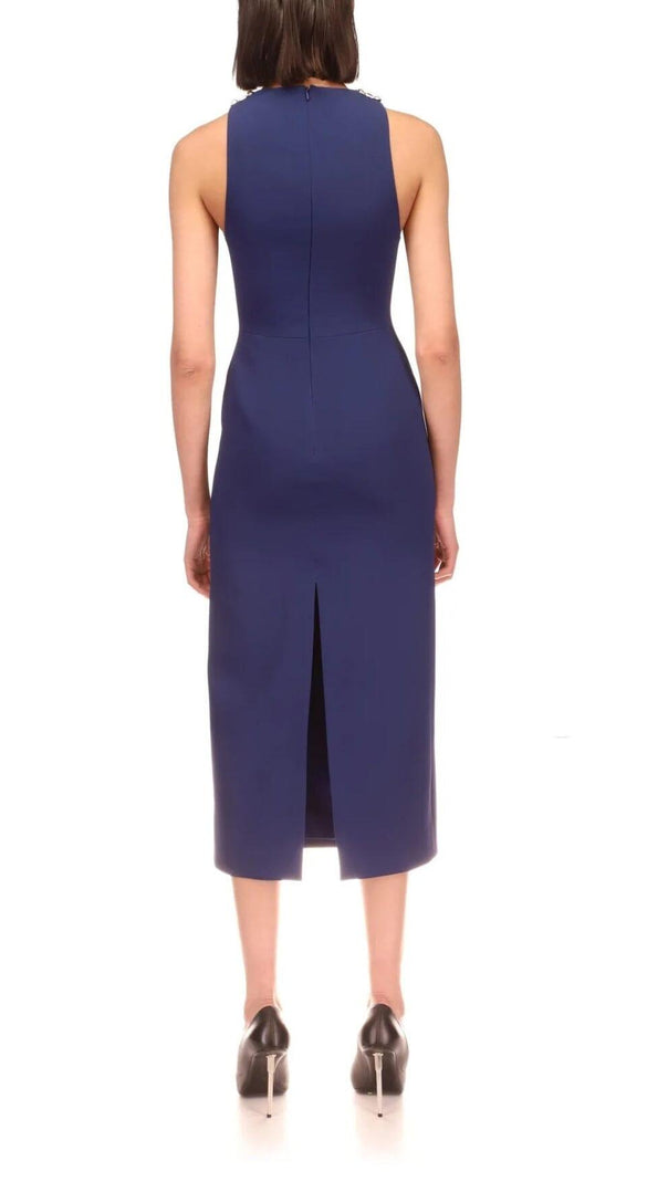 AIIZIE HALTER CRYSTAL MIDI DRESS IN DEEP SEA BLUE - product image