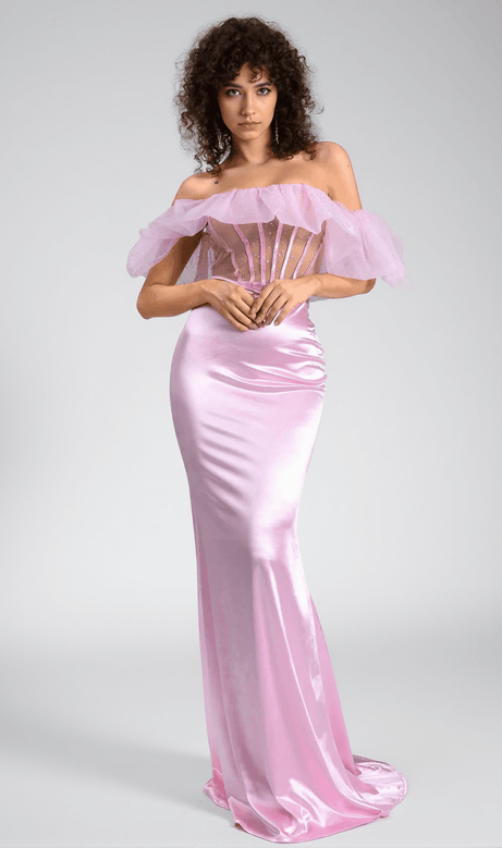 Agnaki – Trägerloses, figurbetontes 2-teiliges Set aus Organza-Satin