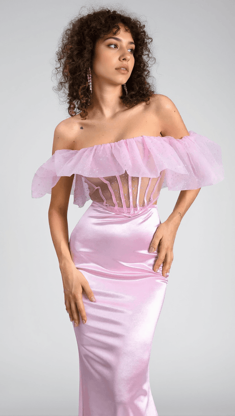 Agnaki – Trägerloses, figurbetontes 2-teiliges Set aus Organza-Satin