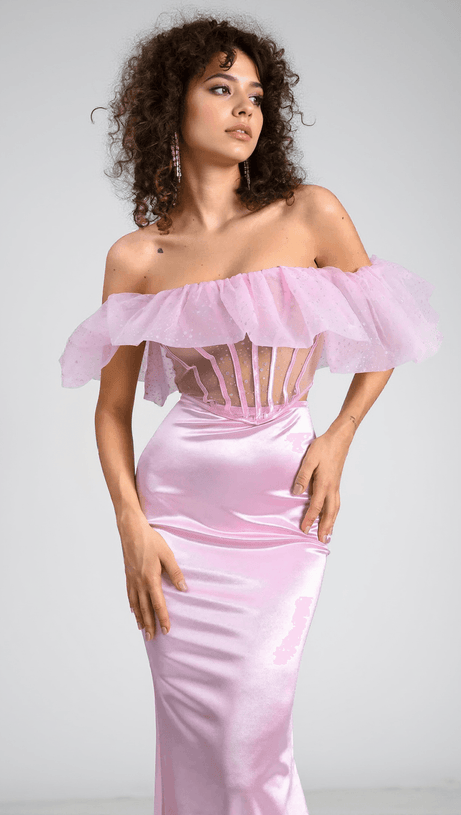 Agnaki – Trägerloses, figurbetontes 2-teiliges Set aus Organza-Satin