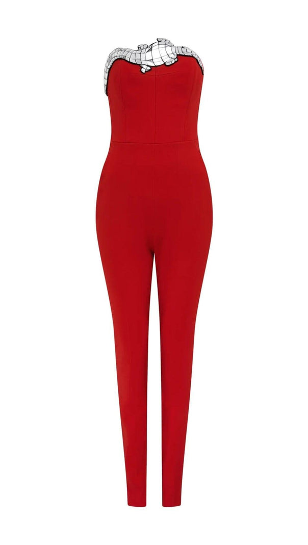 AIIZIE SEQUIN BANDAGE JUMPSUIT IN RED - product image