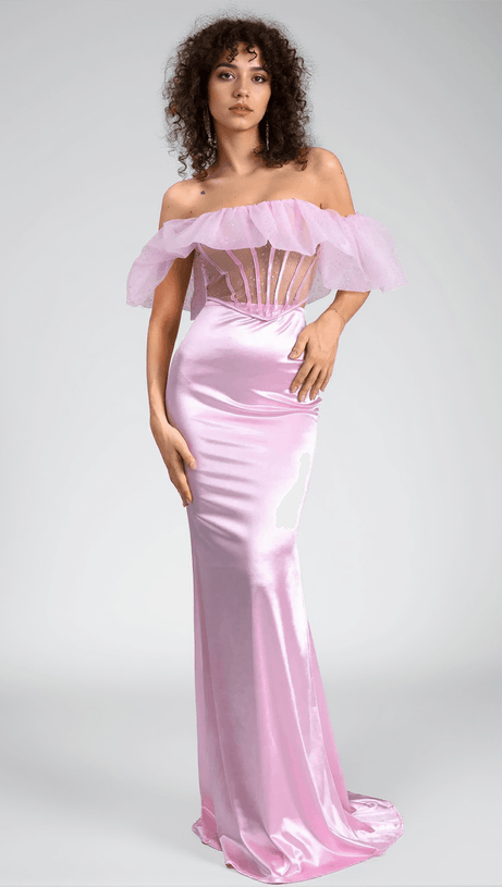 Agnaki – Trägerloses, figurbetontes 2-teiliges Set aus Organza-Satin