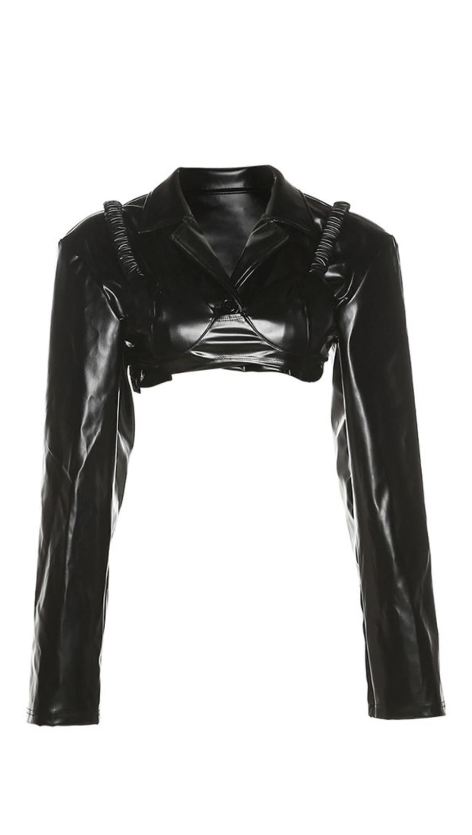 Revers-Nabel-Crop-PU-Leder-Top-Anzug