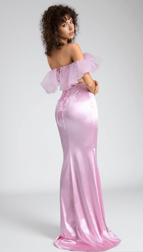 Agnaki – Trägerloses, figurbetontes 2-teiliges Set aus Organza-Satin