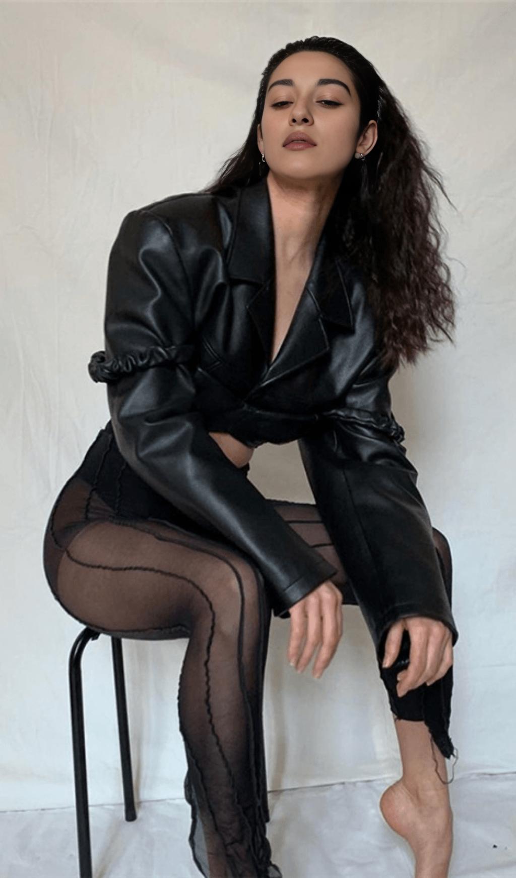 Revers-Nabel-Crop-PU-Leder-Top-Anzug