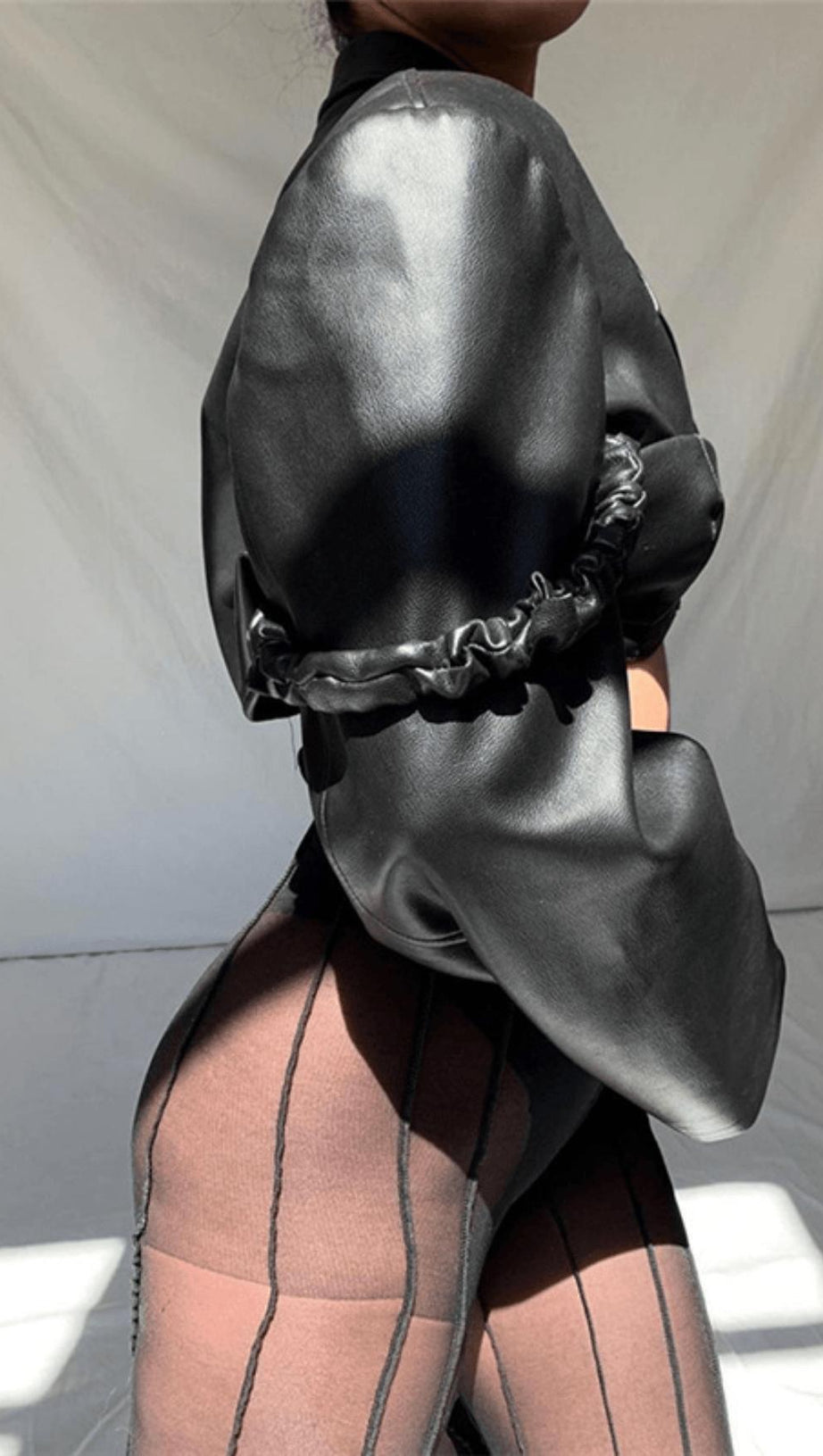 Revers-Nabel-Crop-PU-Leder-Top-Anzug