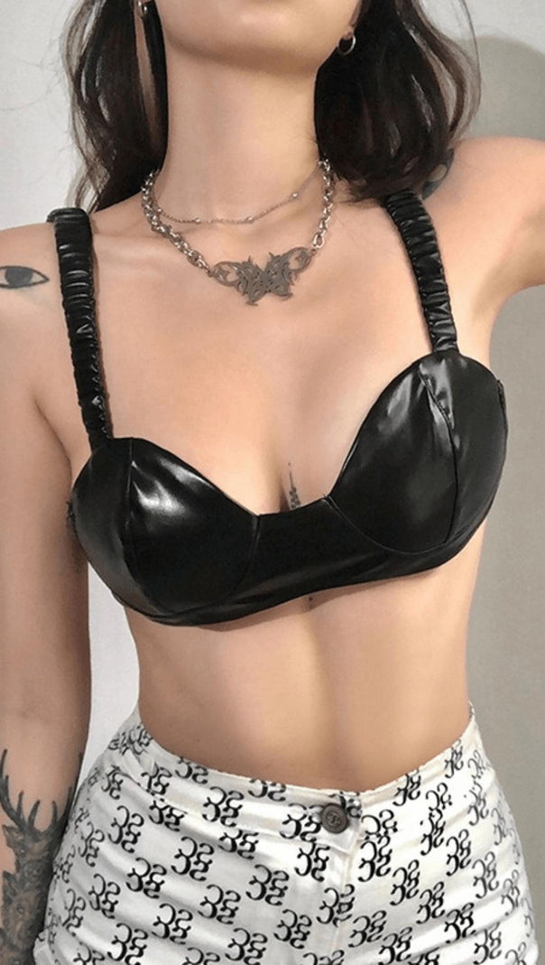 AIIZIE LAPEL NAVEL CROP PU LEATHER TOP SUIT - product image