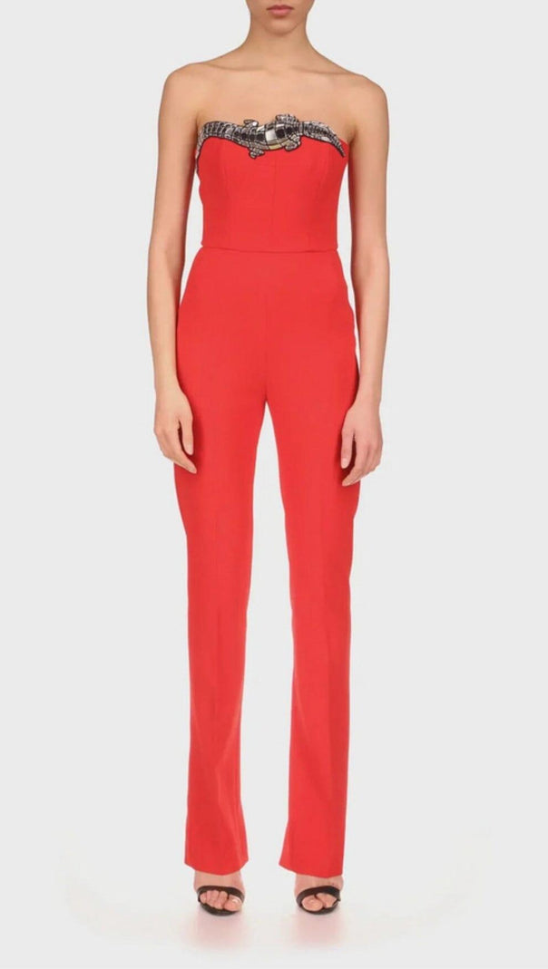 AIIZIE SEQUIN BANDAGE JUMPSUIT IN RED - product image