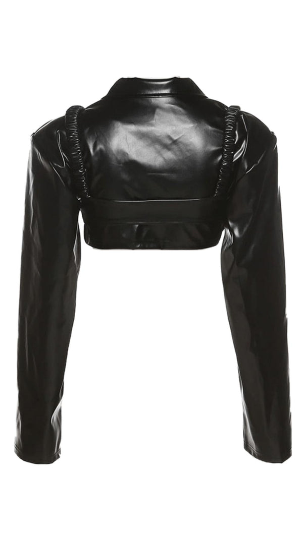 Lapel Navel Crop Pu Leather Top Suit