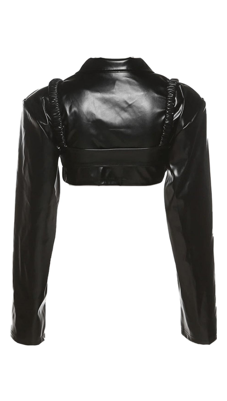 Revers-Nabel-Crop-PU-Leder-Top-Anzug