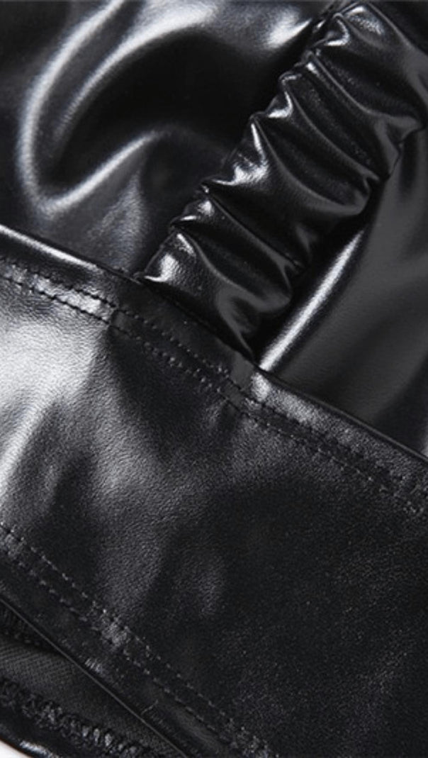 Lapel Navel Crop Pu Leather Top Suit